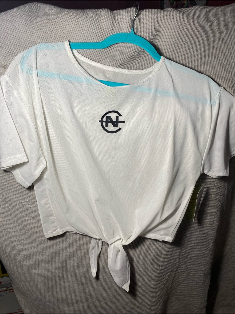 Nautica White Tie-Front Crop Top with Navy Logo